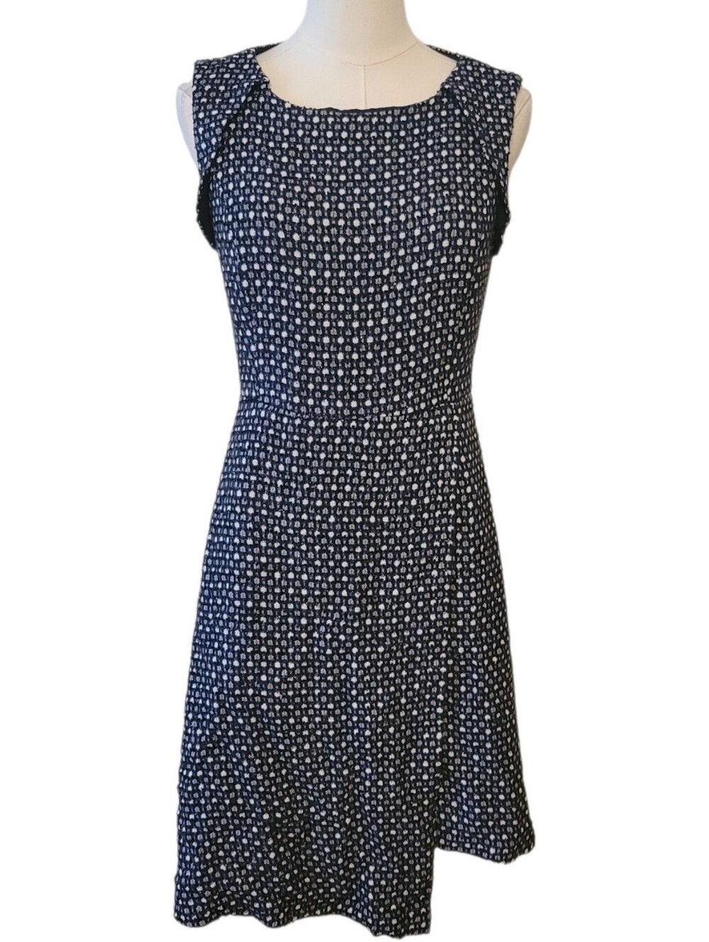 Banana Republic Blue & Gray Sleeveless Tweed Fit & Flare Dress Size 4 Petite